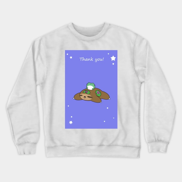 "Thank You" Lilypad Sloth and Frog Crewneck Sweatshirt by saradaboru